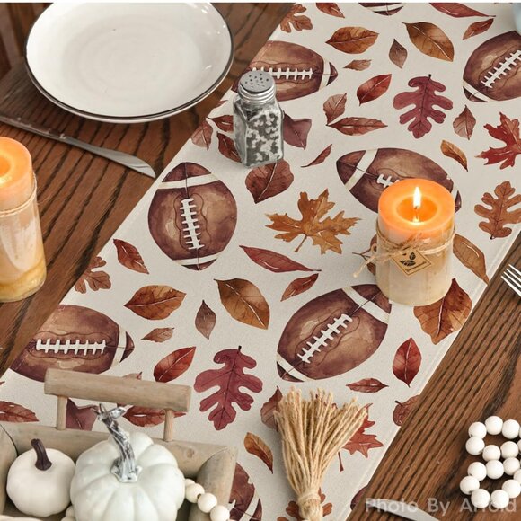 Fall Autumn Table Runner Pumpkin Football Maple Leaves Dining Table (SKU: 254MI) - Picture 1 of 9